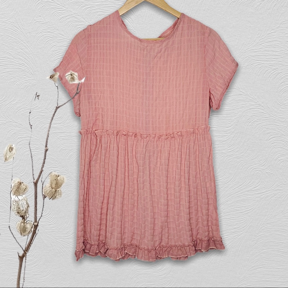 Pink Boho Ruffle Babydoll Top | L - Picture 2 of 11